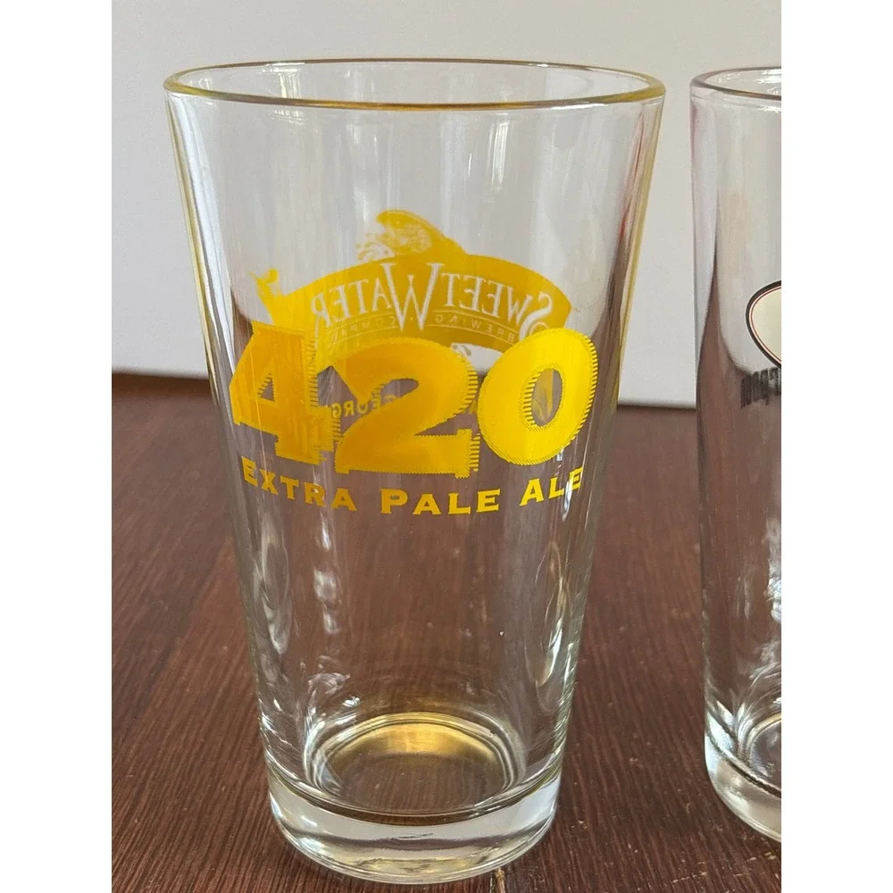 Mixed Craft Beer Pint Glass Set 4pc Wild Goose SweetWater Harpoon Left Hand Brew